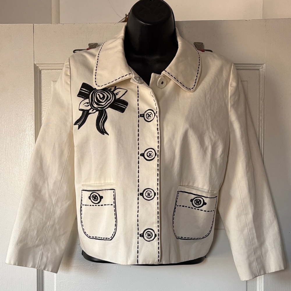 kate spade Cream Jacket with Black Trim & Appliqué